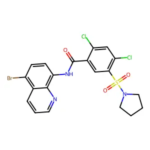 N-(5-bromoquinolin-8-yl)-2,4-dichloro-5-pyrrolidin-1-ylsulfonylbenzamide structure