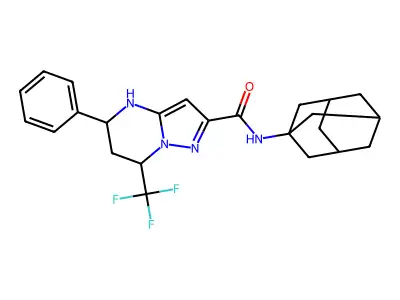 N-(1-adamantyl)-5-phenyl-7-(trifluoromethyl)-4,5,6,7-tetrahydropyrazolo[1,5-a]pyrimidine-2-carboxamide structure