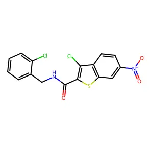 3-chloro-N-[(2-chlorophenyl)methyl]-6-nitro-1-benzothiophene-2-carboxamide structure