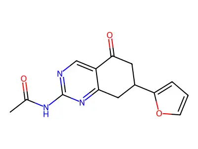 N-[7-(2-furanyl)-5-oxo-7,8-dihydro-6H-quinazolin-2-yl]acetamide structure