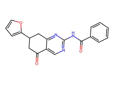 N-[7-(2-furyl)-5-oxo-5,6,7,8-tetrahydro-2-quinazolinyl]benzamide structure