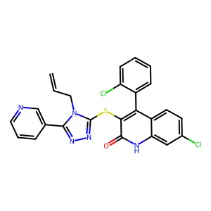 7-chloro-4-(2-chlorophenyl)-3-[(4-prop-2-enyl-5-pyridin-3-yl-1,2,4-triazol-3-yl)sulfanyl]-1H-quinolin-2-one structure