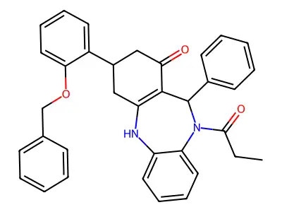 6-phenyl-9-(2-phenylmethoxyphenyl)-5-propanoyl-8,9,10,11-tetrahydro-6H-benzo[b][1,4]benzodiazepin-7-one structure