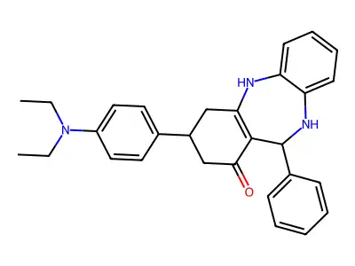 9-[4-(diethylamino)phenyl]-6-phenyl-5,6,8,9,10,11-hexahydrobenzo[b][1,4]benzodiazepin-7-one structure