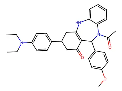 10-acetyl-3-[4-(diethylamino)phenyl]-11-(4-methoxyphenyl)-2,3,4,5,10,11-hexahydro-1H-dibenzo[b,e][1,4]diazepin-1-one structure