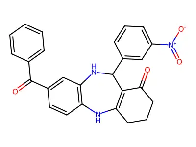 3-benzoyl-6-(3-nitrophenyl)-5,6,8,9,10,11-hexahydrobenzo[b][1,4]benzodiazepin-7-one structure