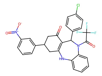 6-(4-chlorophenyl)-9-(3-nitrophenyl)-5-(2,2,2-trifluoroacetyl)-8,9,10,11-tetrahydro-6H-benzo[b][1,4]benzodiazepin-7-one structure
