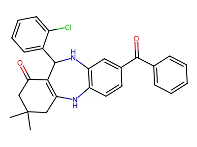 8-benzoyl-11-(2-chlorophenyl)-3,3-dimethyl-2,3,4,5,10,11-hexahydro-1H-dibenzo[b,e][1,4]diazepin-1-one structure