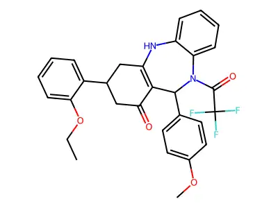 3-(2-ethoxyphenyl)-11-(4-methoxyphenyl)-10-(trifluoroacetyl)-2,3,4,5,10,11-hexahydro-1H-dibenzo[b,e][1,4]diazepin-1-one structure