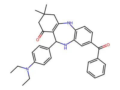 8-benzoyl-11-[4-(diethylamino)phenyl]-3,3-dimethyl-2,3,4,5,10,11-hexahydro-1H-dibenzo[b,e][1,4]diazepin-1-one structure
