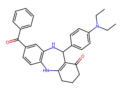 3-benzoyl-6-[4-(diethylamino)phenyl]-5,6,8,9,10,11-hexahydrobenzo[b][1,4]benzodiazepin-7-one structure