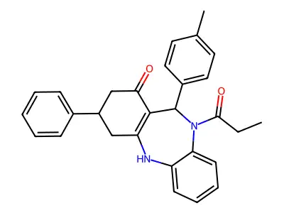 11-(4-methylphenyl)-3-phenyl-10-propionyl-2,3,4,5,10,11-hexahydro-1H-dibenzo[b,e][1,4]diazepin-1-one structure