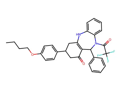 9-(4-butoxyphenyl)-6-phenyl-5-(2,2,2-trifluoroacetyl)-8,9,10,11-tetrahydro-6H-benzo[b][1,4]benzodiazepin-7-one structure