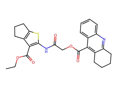 [2-[(3-ethoxycarbonyl-5,6-dihydro-4H-cyclopenta[b]thiophen-2-yl)amino]-2-oxoethyl] 1,2,3,4-tetrahydroacridine-9-carboxylate structure