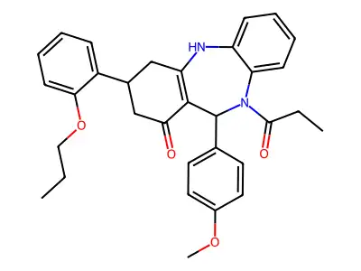 6-(4-methoxyphenyl)-5-propanoyl-9-(2-propoxyphenyl)-8,9,10,11-tetrahydro-6H-benzo[b][1,4]benzodiazepin-7-one structure