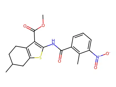 methyl 2-({3-nitro-2-methylbenzoyl}amino)-6-methyl-4,5,6,7-tetrahydro-1-benzothiophene-3-carboxylate structure