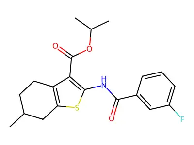 propan-2-yl 2-[(3-fluorobenzoyl)amino]-6-methyl-4,5,6,7-tetrahydro-1-benzothiophene-3-carboxylate structure