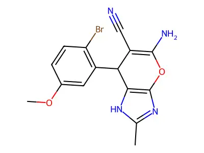 5-amino-7-(2-bromo-5-methoxyphenyl)-2-methyl-1,7-dihydropyrano[2,3-d]imidazole-6-carbonitrile structure