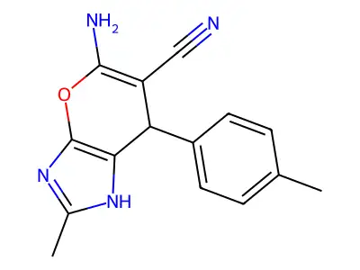 5-amino-2-methyl-7-(4-methylphenyl)-1,7-dihydropyrano[2,3-d]imidazole-6-carbonitrile structure