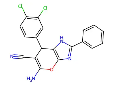 5-amino-7-(3,4-dichlorophenyl)-2-phenyl-1,7-dihydropyrano[2,3-d]imidazole-6-carbonitrile structure