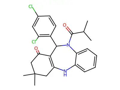 6-(2,4-dichlorophenyl)-9,9-dimethyl-5-(2-methylpropanoyl)-6,8,10,11-tetrahydrobenzo[b][1,4]benzodiazepin-7-one structure