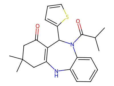 9,9-dimethyl-5-(2-methylpropanoyl)-6-thiophen-2-yl-6,8,10,11-tetrahydrobenzo[b][1,4]benzodiazepin-7-one structure