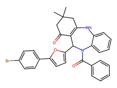 5-benzoyl-6-[5-(4-bromophenyl)furan-2-yl]-9,9-dimethyl-6,8,10,11-tetrahydrobenzo[b][1,4]benzodiazepin-7-one structure