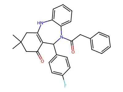 6-(4-fluorophenyl)-9,9-dimethyl-5-(2-phenylacetyl)-6,8,10,11-tetrahydrobenzo[b][1,4]benzodiazepin-7-one structure