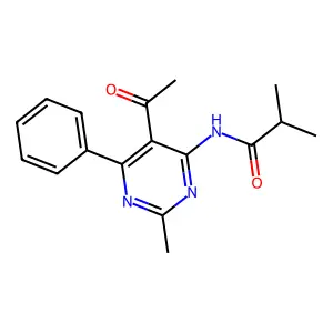 N-(5-acetyl-2-methyl-6-phenylpyrimidin-4-yl)-2-methylpropanamide structure