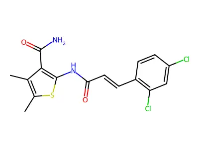 2-[[(E)-3-(2,4-dichlorophenyl)prop-2-enoyl]amino]-4,5-dimethylthiophene-3-carboxamide structure