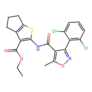 ethyl 2-({[3-(2,6-dichlorophenyl)-5-methyl-4-isoxazolyl]carbonyl}amino)-5,6-dihydro-4H-cyclopenta[b]thiophene-3-carboxylate structure