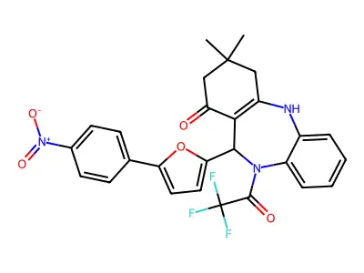 9,9-dimethyl-6-[5-(4-nitrophenyl)furan-2-yl]-5-(2,2,2-trifluoroacetyl)-6,8,10,11-tetrahydrobenzo[b][1,4]benzodiazepin-7-one structure
