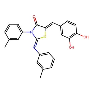5-(3,4-dihydroxybenzylidene)-3-(3-methylphenyl)-2-[(3-methylphenyl)imino]-1,3-thiazolidin-4-one structure