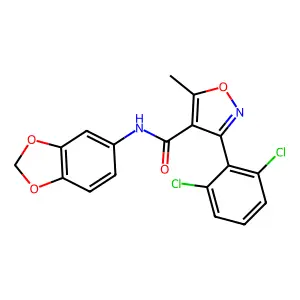 N-(1,3-benzodioxol-5-yl)-3-(2,6-dichlorophenyl)-5-methyl-4-isoxazolecarboxamide structure