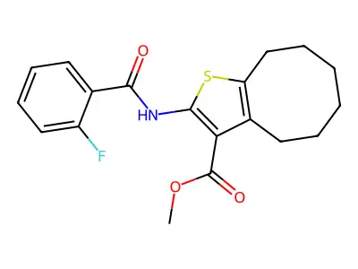 methyl 2-[(2-fluorobenzoyl)amino]-4,5,6,7,8,9-hexahydrocycloocta[b]thiophene-3-carboxylate structure