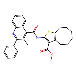 methyl 2-[(3-methyl-2-phenylquinoline-4-carbonyl)amino]-4,5,6,7,8,9-hexahydrocycloocta[b]thiophene-3-carboxylate structure
