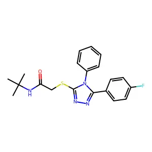 N-tert-butyl-2-[[5-(4-fluorophenyl)-4-phenyl-1,2,4-triazol-3-yl]sulfanyl]acetamide structure