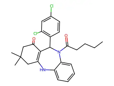 6-(2,4-dichlorophenyl)-9,9-dimethyl-5-pentanoyl-6,8,10,11-tetrahydrobenzo[b][1,4]benzodiazepin-7-one structure