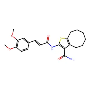 2-[[(E)-3-(3,4-dimethoxyphenyl)prop-2-enoyl]amino]-4,5,6,7,8,9-hexahydrocycloocta[b]thiophene-3-carboxamide structure