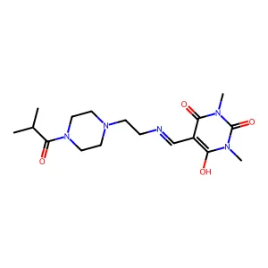 5-({[2-(4-isobutyryl-1-piperazinyl)ethyl]amino}methylene)-1,3-dimethyl-2,4,6(1H,3H,5H)-pyrimidinetrione structure