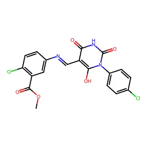 methyl 2-chloro-5-{[(1-(4-chlorophenyl)-2,4,6-trioxotetrahydro-5(2H)-pyrimidinylidene)methyl]amino}benzoate structure
