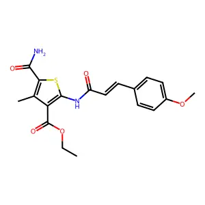 ethyl 5-(aminocarbonyl)-2-{[3-(4-methoxyphenyl)acryloyl]amino}-4-methyl-3-thiophenecarboxylate structure