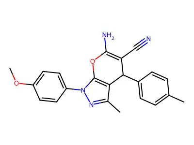 6-amino-1-(4-methoxyphenyl)-3-methyl-4-(4-methylphenyl)-1,4-dihydropyrano[2,3-c]pyrazole-5-carbonitrile structure