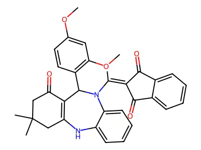 2-{1-[11-(2,4-dimethoxyphenyl)-3,3-dimethyl-1-oxo-1,2,3,4,5,11-hexahydro-10H-dibenzo[b,e][1,4]diazepin-10-yl]ethylidene}-1H-indene-1,3(2H)-dione structure