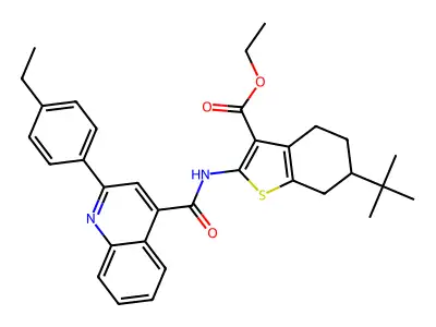 ethyl 6-tert-butyl-2-[[2-(4-ethylphenyl)quinoline-4-carbonyl]amino]-4,5,6,7-tetrahydro-1-benzothiophene-3-carboxylate structure