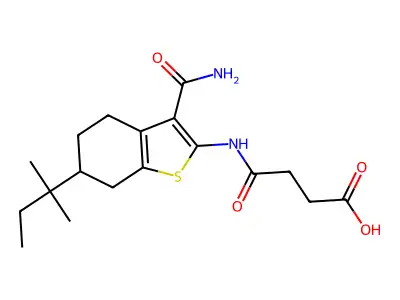 4-[[3-carbamoyl-6-(2-methylbutan-2-yl)-4,5,6,7-tetrahydro-1-benzothiophen-2-yl]amino]-4-oxobutanoic acid structure