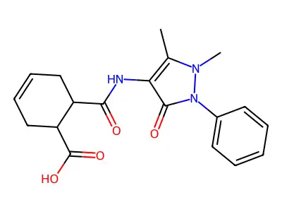 6-[(1,5-dimethyl-3-oxo-2-phenylpyrazol-4-yl)carbamoyl]cyclohex-3-ene-1-carboxylic acid structure