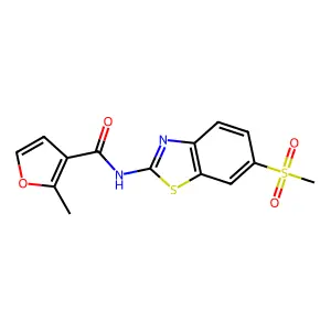 2-methyl-N-(6-methylsulfonyl-1,3-benzothiazol-2-yl)furan-3-carboxamide structure
