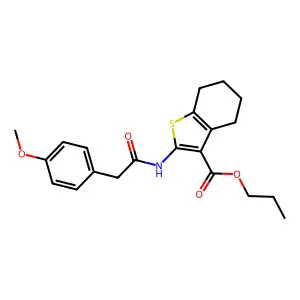 propyl 2-{[(4-methoxyphenyl)acetyl]amino}-4,5,6,7-tetrahydro-1-benzothiophene-3-carboxylate structure