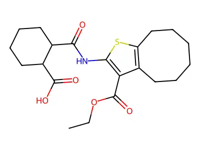 2-((3-(ethoxycarbonyl)-4,5,6,7,8,9-hexahydrocycloocta[b]thiophen-2-yl)carbamoyl)cyclohexanecarboxylic acid structure